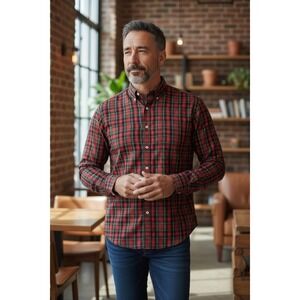 Jack Spade Men's Red Plaid Button Down Shirt Long Sleeve Cotton Blend Size M